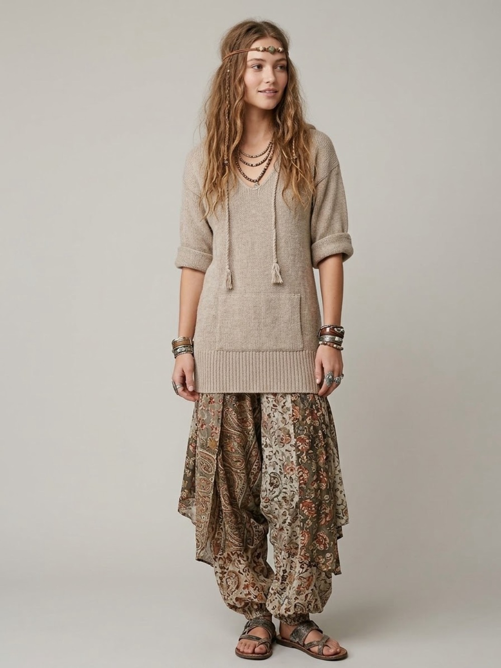 🌾 Dragonfly Angora Blend Short Sleeve Hooded Tunic Sweater Oatmeal Beige M